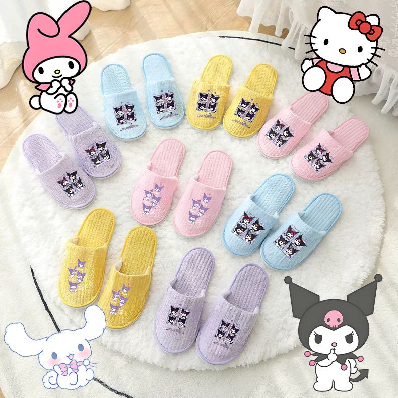 Dễ Thương Sanrio Kuromi Chống Trơn Trượt Nhà Khách sạn B & B Dép Khách Mềm Mại Dùng Một Lần Hoạt Hình Trong Nhà Giày