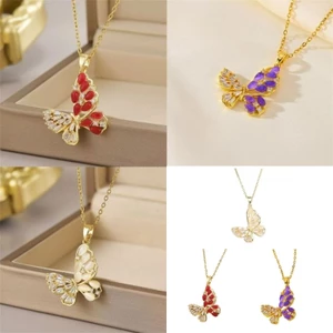 XGB Vòng cổ bướm bằng thép không gỉ lấp lánh Vòng cổ quyến rũ Dây chuyền thanh lịch