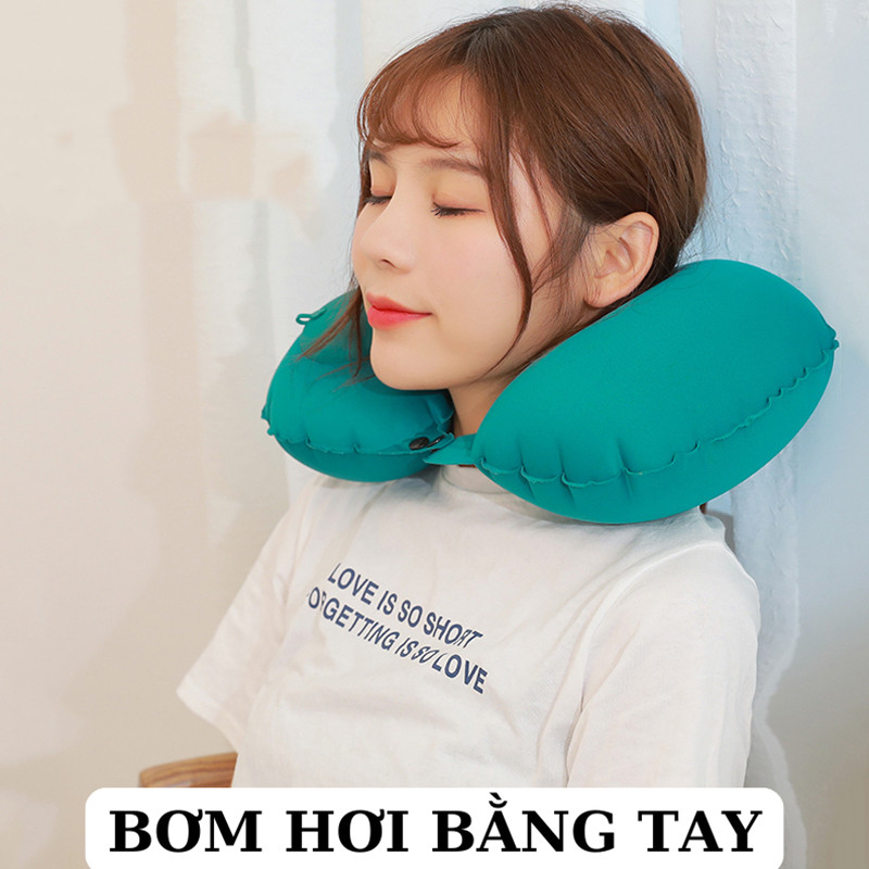 MB6 Gối kê cổ chữ u  cao cấp, Gối chữ u bơm hơi ngủ văn phòng, du lịch gấp gọn tiện dụng MALAN