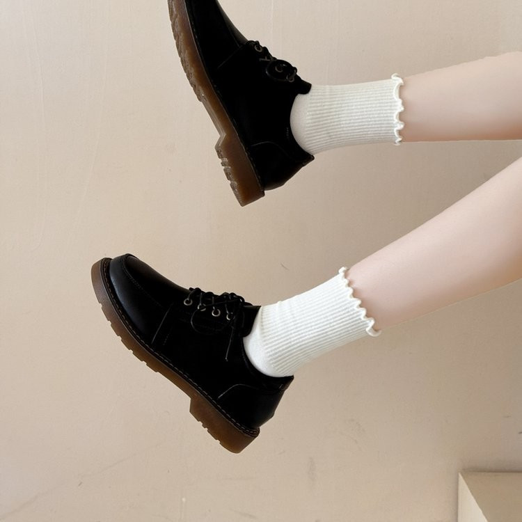 Thu Đông Phong Cách Mới Preppy Phong Cách Nhật Bản Retro Mary Jane Giày Da Nhỏ ins Mũi Tròn Ren Thời Trang Thoải Mái Mặc Bên Ngoài Chống Trơn Trượt Chống Mài Mòn Giày Đơn Đen Nhật Bản jk Giày Nữ F