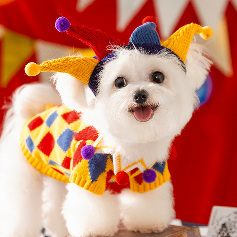 【Ready Stock】 Autumn and Winter Dog Cute Funny Crazy Circus Clown Sweater Halloween Cat Suit Pet Dog Clothes 8JAu