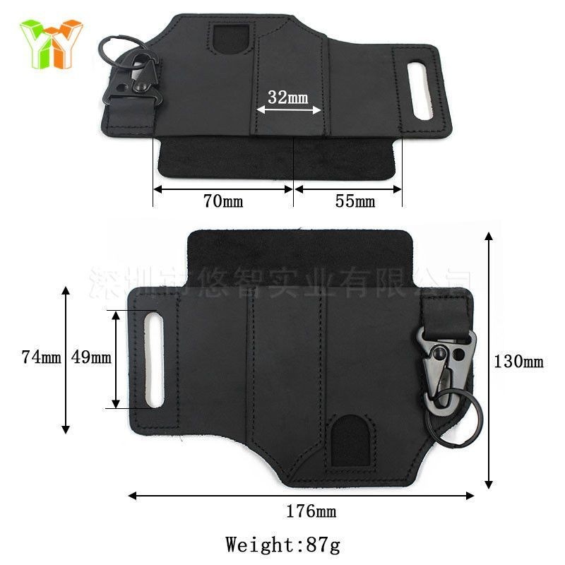 Ngoài Trời Retro Da Eo Túi Đa Năng EDC Dụng Cụ Đa Năng Lưu Trữ Dao Đèn Pin Kép Sử Dụng Màu Đen