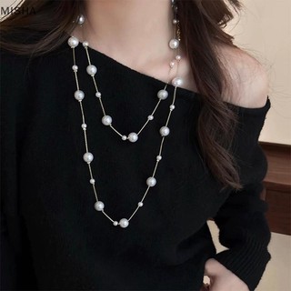 Misa Thanh Lịch Hai Lớp Mô Phỏng Ngọc Trai Áo Len Vòng Cổ Nữ Cổ Dài Dây Chuyền Vòng Cổ