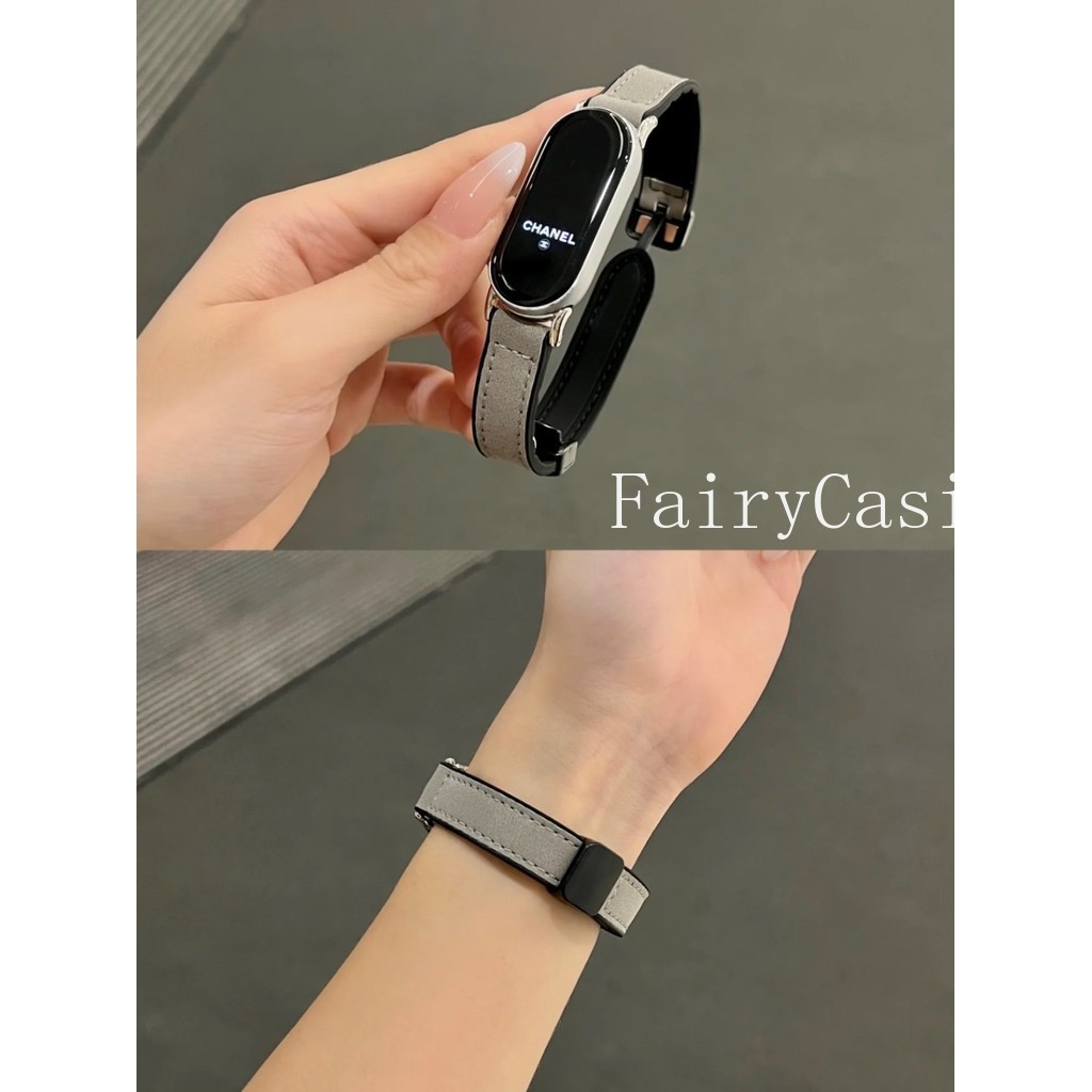 Dây đeo đồng hồ bằng da + silicon cho Xiao mi Band 10 8 9 NFC Dây đeo từ tính cho mi 7 6 5 4 3 Phụ kiện dây đeo cổ tay