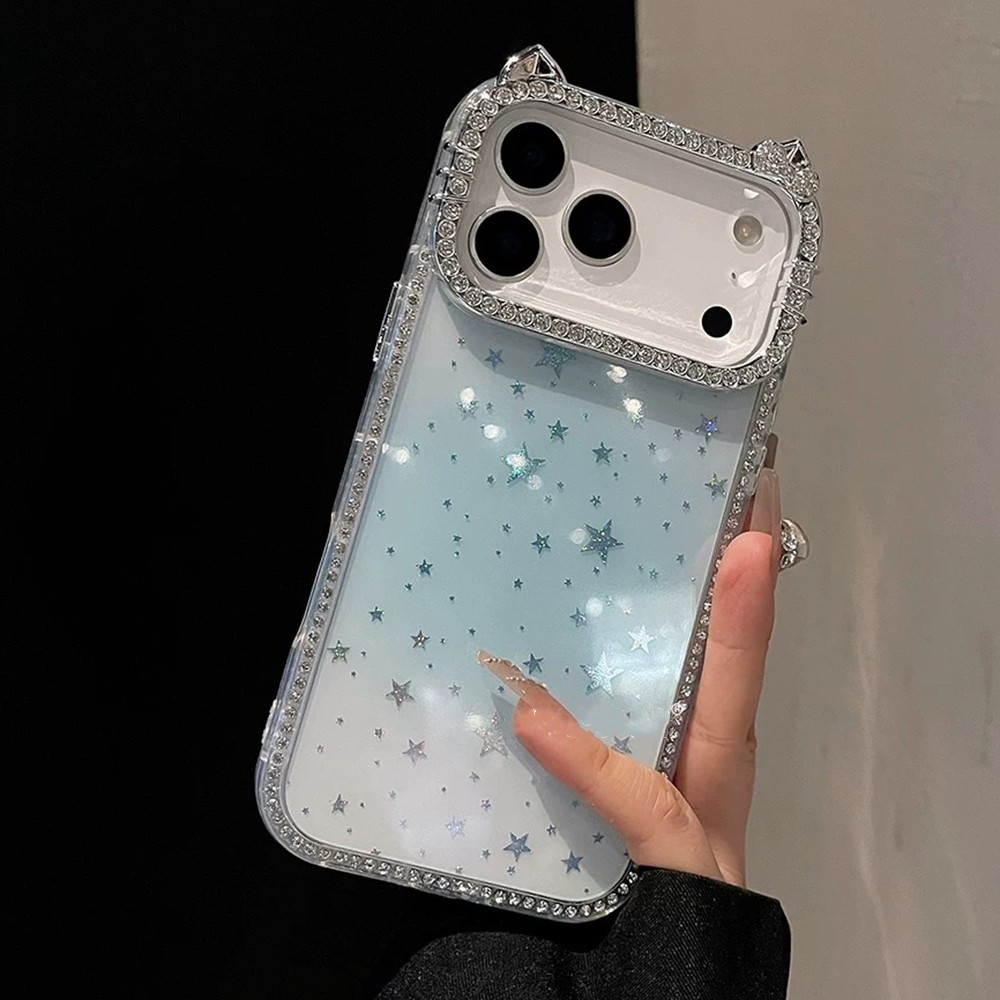 Ốp điện thoại tai mèo kim cương hai mặt Gradient Laser Star cho iPhone 17ProMax 16 15 14 13 12 Vỏ bảo vệ chống sốc