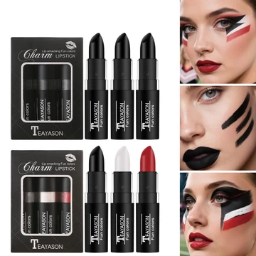 3 Chiếc Halloween Sáng Tạo Son Môi Bộ Matte Đen Đỏ Trắng Trang Điểm Retro Son Môi Chống Thấm Nước Matte Son Môi Nữ Trang Điểm Son Môi