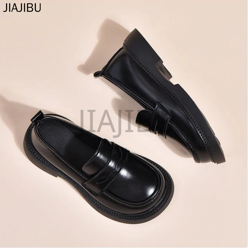 Giày Lười Mũi Tròn Chống Trượt Màu Đen Phong Cách Anh Dễ Thương Cho Bé Gái Đi Học Korean Fashion Kids' Casual Platform Mary Jane Shoes Giày Da Nhỏ Phong Cách Công Chúa Cosplay Đế Mềm Lolita Nhật Bản Giày Bệt