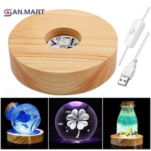 Bigdealssuper 10cm Đế đèn gỗ có thể sạc lại Đèn LED xoay Giá đỡ đèn Đế đèn Nghệ thuật với bộ chuyển đổi nguồn siêu