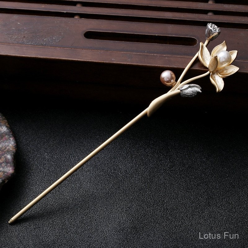 Kẹp tóc và mũ đội đầu hoa sen, thiết kế sườn xám cho trang phục truyền thống Hanfu