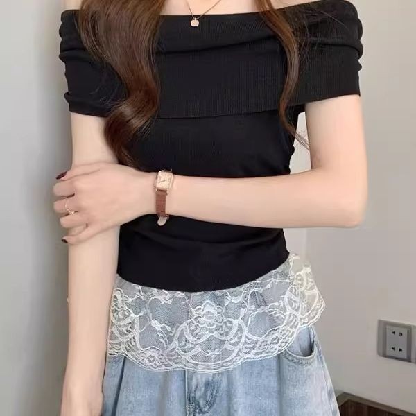 Áo thun ren kiểu Pháp dáng ôm vừa vặn, đặc trưng mùa hè, áo thun ngắn tay chất lượng cao dành cho nữ