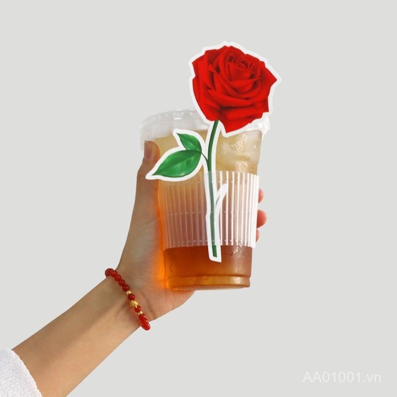 🌟Trà Sữa Quán Cà Phê Uống Bánh Nướng Hoa Hồng Chèn Thẻ Công Chúa Xin May Mắn 520 Ngày Lễ Tình Nhân BI1W