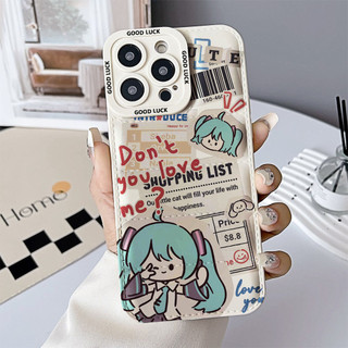 Ốp điện thoại Hatsune Miku Sticky Notes cho iPhone 17 / 17Air / 16E / 15 Plus / 14 / 13 / 12 / 11 / Pro Max. Chống sốc rơi. Hộp đựng túi khí kiểu áo khoác silicon lỏng che phủ toàn diện
