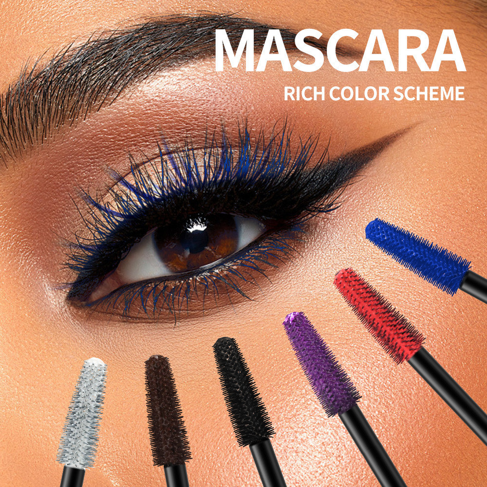 XXL Sáu Màu Đen Trắng Xanh Đỏ Tím Nâu Màu Mascara Dày Kéo Dài Chống Thấm Nước Chống lem Dễ Dàng Tẩy Trang