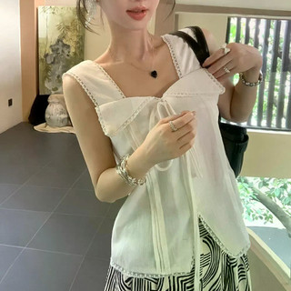 Áo sơ mi không tay ren bông ngọt ngào, form slim phù hợp mùa hè với phong cách mới của Hàn Quốc
