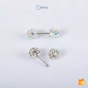 Thời Trang Thép Titan Unisex Nam Nữ Bóng Tròn Pha Lê Zircon Tai Bông Tai Thời Trang Sáng Bóng Sụn Xuyên Trang Sức Mới