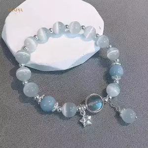 PNPIA- Mắt Mèo Opal Pha Lê Xanh Kho Báu Ngôi Sao Ánh Trăng Vòng Tay Nữ Trang Sức Dự Tiệc Phụ Kiện
