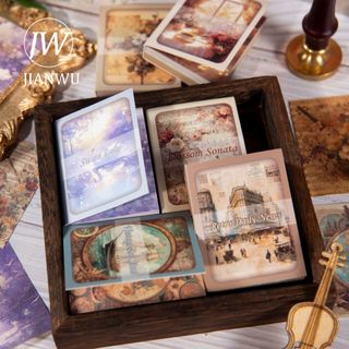 JIANWU Vintage Hoa Nhân Vật Du Lịch Thiên Nga Hồ Phong Cảnh Cắt Kéo Thêu Sò Chất Liệu Giấy Sáng Tạo Rác Tạp Chí Văn Phòng Phẩm