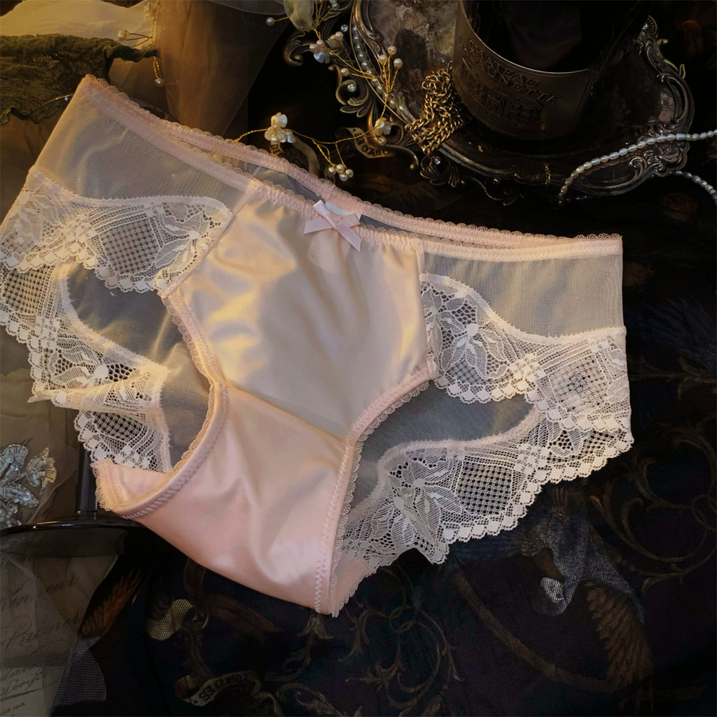 Quần lót ren nữ kiểu Pháp gợi cảm | Thêu Gạc Thấp Eo Quần Đùi Rỗng Ra Mông Bé Gái Retro Satin Nguyên Chất Cotton Đáy