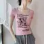 Áo thun cổ chữ U in chữ ngắn mùa hè Phong cách mới kiểu Mỹ Retro Slim-fit Hot Girl Top