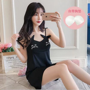 Mang Theo Đệm Ngực Váy Ngủ Hai Dây Mùa Hè Cho Nữ Đồ Ngủ Mặc Nhà Phong Cách Công Chúa Gợi Cảm Dễ Thương Ngọt Ngào Mẫu Mới