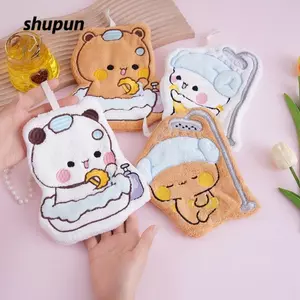 Khăn tay SHUPUN, Vải lau thấm dày hoạt hình Kawaii, Khăn treo Coral Velvet Bubu Dudu Khăn lau nhà bếp