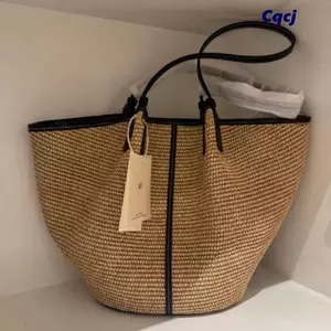Túi đeo vai CQCJ, Túi Tote dệt tay dung tích lớn, Hợp thời trang với viền tương phản Ví mây Hobo có thể gập lại
