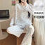 Đồ Ngủ Mùa Xuân Và Mùa Thu Cực Hot ới Đệm Ngực Quần Dài TVay Nữ Bộ Đồ Mặc Nhà Cổ Tròn Rộng Rãi Cổ Tròn Cotton Đám Mây