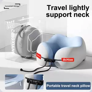 PNPIA- Gối Massage Du Lịch Hình Chữ U Cotton Mềm Bảo Quản Di Động Ne Hỗ Trợ Bảo Vệ Có Thể Tháo Rời Có Thể Giặt Được Gối Máy Bay Chăm Sóc Cột Sống Cổ Tử Cung