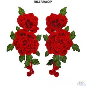 BRBRAA Hoa Hồng Miếng Dán, Hoa Thêu Màu Đỏ Hoa Táo, Thời Trang Thanh Lịch 24 * 12CM Thêu Sửa Chữa Miếng Dán Đầm Mũ Túi Quần Jean Táo