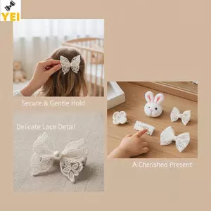 < YEI > Bộ kẹp tóc hoa màu be dễ thương Ren nơ họa tiết thỏ Phụ kiện tóc chống trượt cho bé gái Bộ quà tặng ngày trẻ em mới