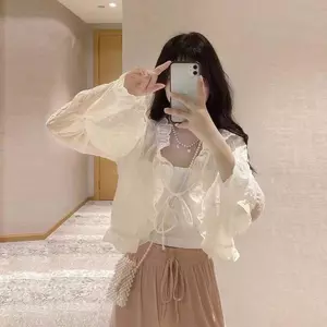 Kem chống nắng voan siêu cổ tích phong cách Hàn Quốc Áo len Cardigan thoáng khí dáng rộng cho mọi trận đấu Áo choàng nhỏ