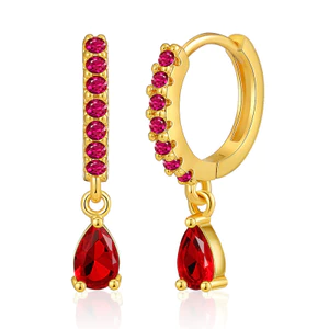 Shuling Bông Tai Giọt Zircon Đỏ Tinh Tế Mạ Vàng 18K Trang Sức Thanh Lịch