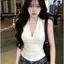 Áo yếm cổ chữ V gợi cảm mùa hè Hot Girl Style Halter Slim-fit Slimer Look Áo không tay có đệm ngực