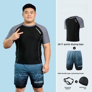 2 Chiếc Plus Size Nam Thoáng Khí Đi Biển Bơi Bộ Đồ Đen Tay Ngắn Bơi Bộ Áo Sơ Mi