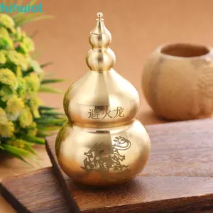 FUHUIOT Bầu rồng chống cháy, Thủ công mỹ nghệ Top Mở nắp bầu bằng đồng, Đồ trang trí Thủ công cổ xưa Đồng thau mịn Trang trí bầu nhà bếp