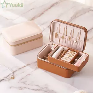Hộp đựng đồ trang sức YUUKII, Hộp đựng đồ trang sức di động bằng da PU, Hộp đựng bông tai tiết kiệm không gian đa chức năng hai lớp Tổ chức trang sức