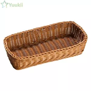 Giỏ đựng đồ giả mây YUUKII, Khay giả hình chữ nhật đa năng, Đĩa đựng thức ăn bánh mì bền bằng nhựa thời trang tại nhà