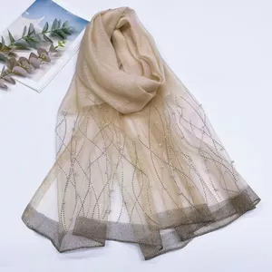 Khăn choàng đính cườm cao cấp bằng lụa Khăn len Khăn choàng thời trang ấm áp 70 màu trơn phù hợp với mọi trận đấu 180 6.21