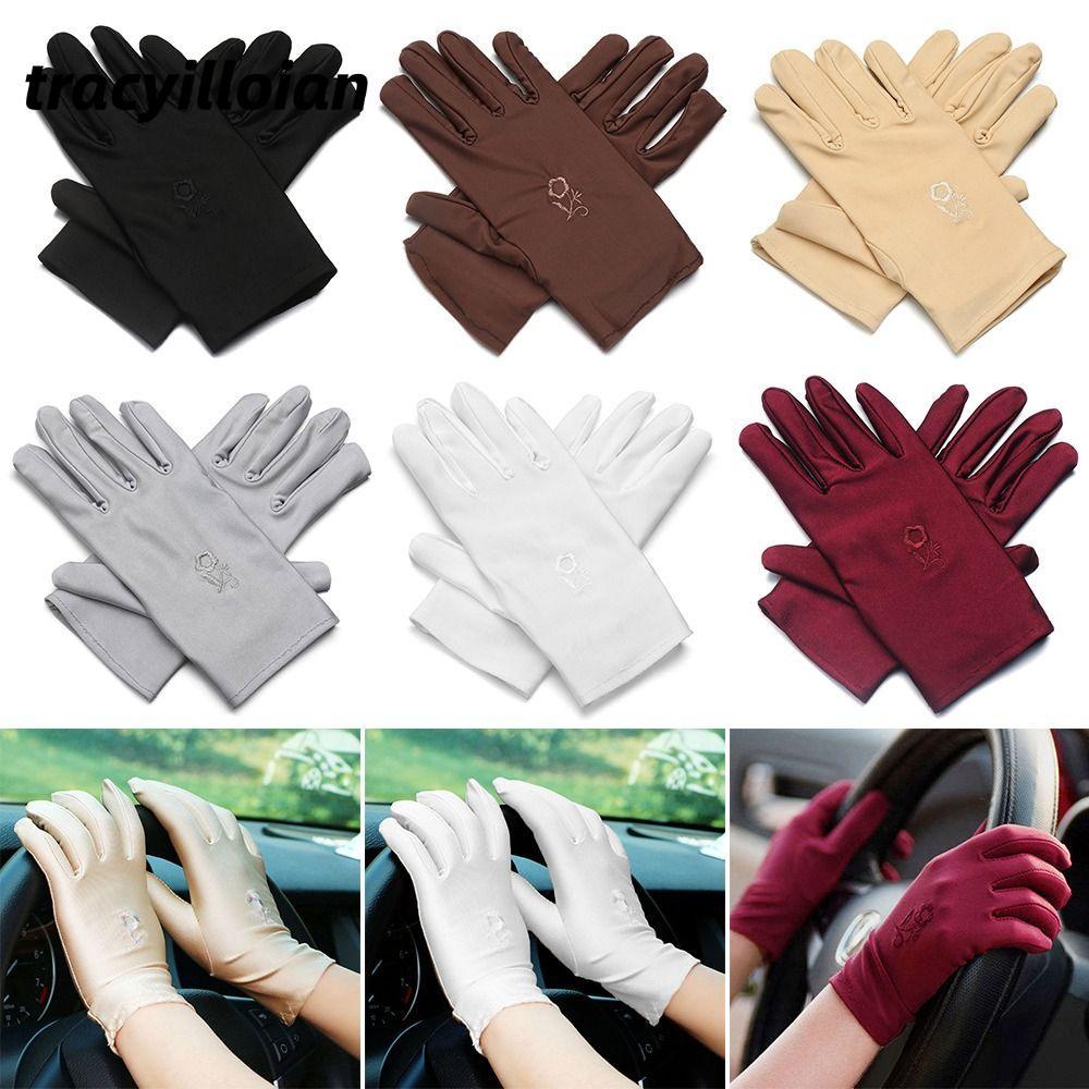 Găng tay lái xe TRACEILLOIAN, Găng tay chống nắng thêu đàn hồi, Găng tay chống nắng mỏng ngoài trời cho bé gái