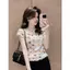 Áo thun ngắn tay gạc in hình tình yêu đầy màu sắc Mùa hè Người yêu nữ tính Slim-fit Slimmer Look Top