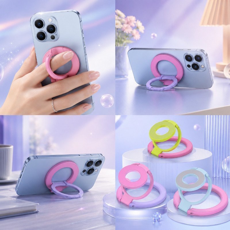 Gia Đỡ Điện Thoại Từ Tính Gập 3 Chiều Nhẫn Cầm Tay Chống Rơi Hỗ Trợ Magsafe Iphone Android