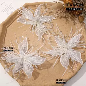 IFANSIN DIY May Đề Can, Dây Xoắn Pha Lê Hoa Organza Miếng Dán Hoa, Thời Trang Thủ Công Handmade Lông Thêu Miếng Dán Trang Trí