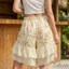 Quần Short Bloomer Nữ Chiều Dài Đầu Gối In Hoa Dây Rút Thắt Lưng Co Giãn Viền Ren Chắp Vá Quần Short Coquette