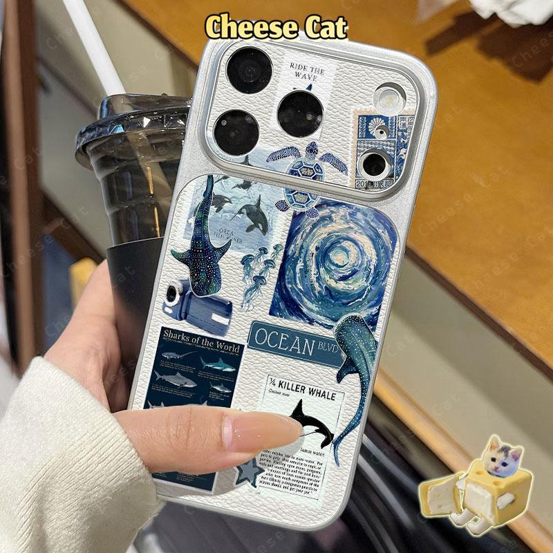Ốp lưng bảo vệ da cá voi đại dương iPhone cho iPhone 15 13 12 11 14 Plus 16 17 Pro Max XR Xs Max