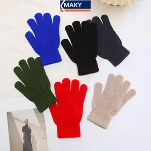 MAKY Mùa Đông Màu Kẹo Phù Hợp Với Màn Hình Cảm Ứng Ấm Áp Găng Tay Dệt Kim Năm Ngón Unisex VN
