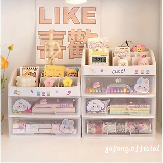 Kệ Đựng Mỹ Phẩm Nhựa 4 Tầng Để Bàn Tặng Kèm Sticker Khay Đựng Đồ Trang Điểm Nhiều Ngăn Chắc Chắn