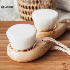 Kuzhen 1 Cọ Rửa Mặt Làm Sạch Da Với Tay Cầm Bằng Gỗ Lông Mềm