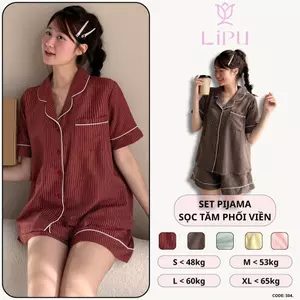 Set Pyjama Cộc Tay Sọc Tăm Phối Viền S04 LIPU