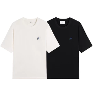 Chất Lượng Cao Phong Cách Mới Trước Và Sau Thêu In Hình Trái Tim Áo Thun Nữ Tay Ngắn Unisex
