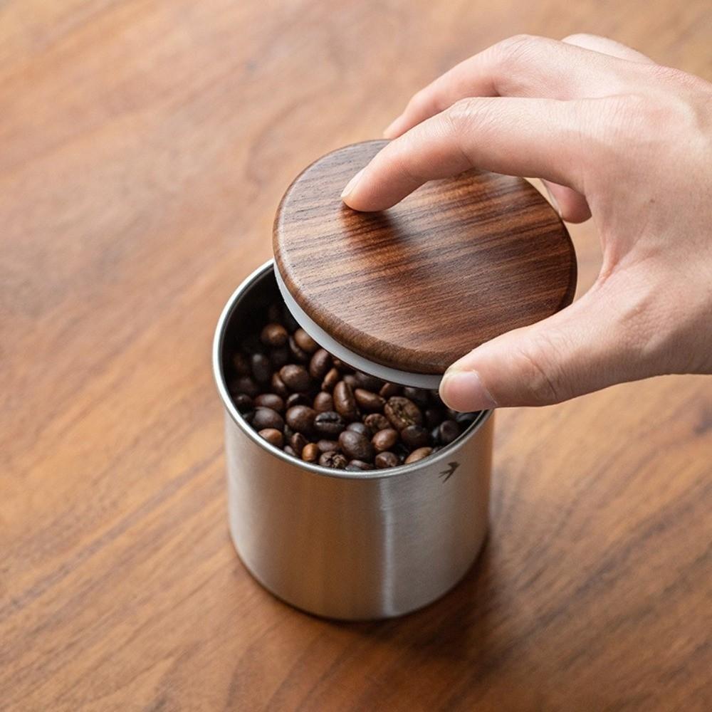 HOBBYIN Matcha Jar, Hộp Trà Dung Tích Lớn Bằng Thép Không Gỉ, Chai Bảo Quản Nắp Gỗ 380ml 560ml Cho Kẹo Đường